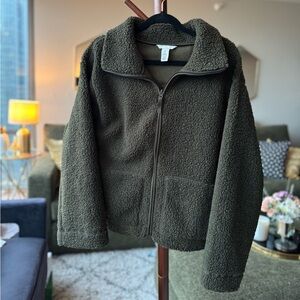 H&MbCozy Olive Green Sherpa Zip Up Jacket